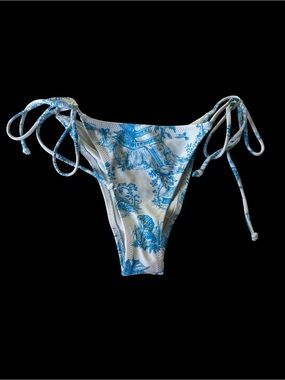White Fox Boutique Blue and White Tie-Side Bikini Bottom